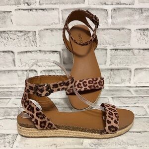 SODA Leopard Animal Print Espadrille Ankle Strap Sandals, Size 8.5